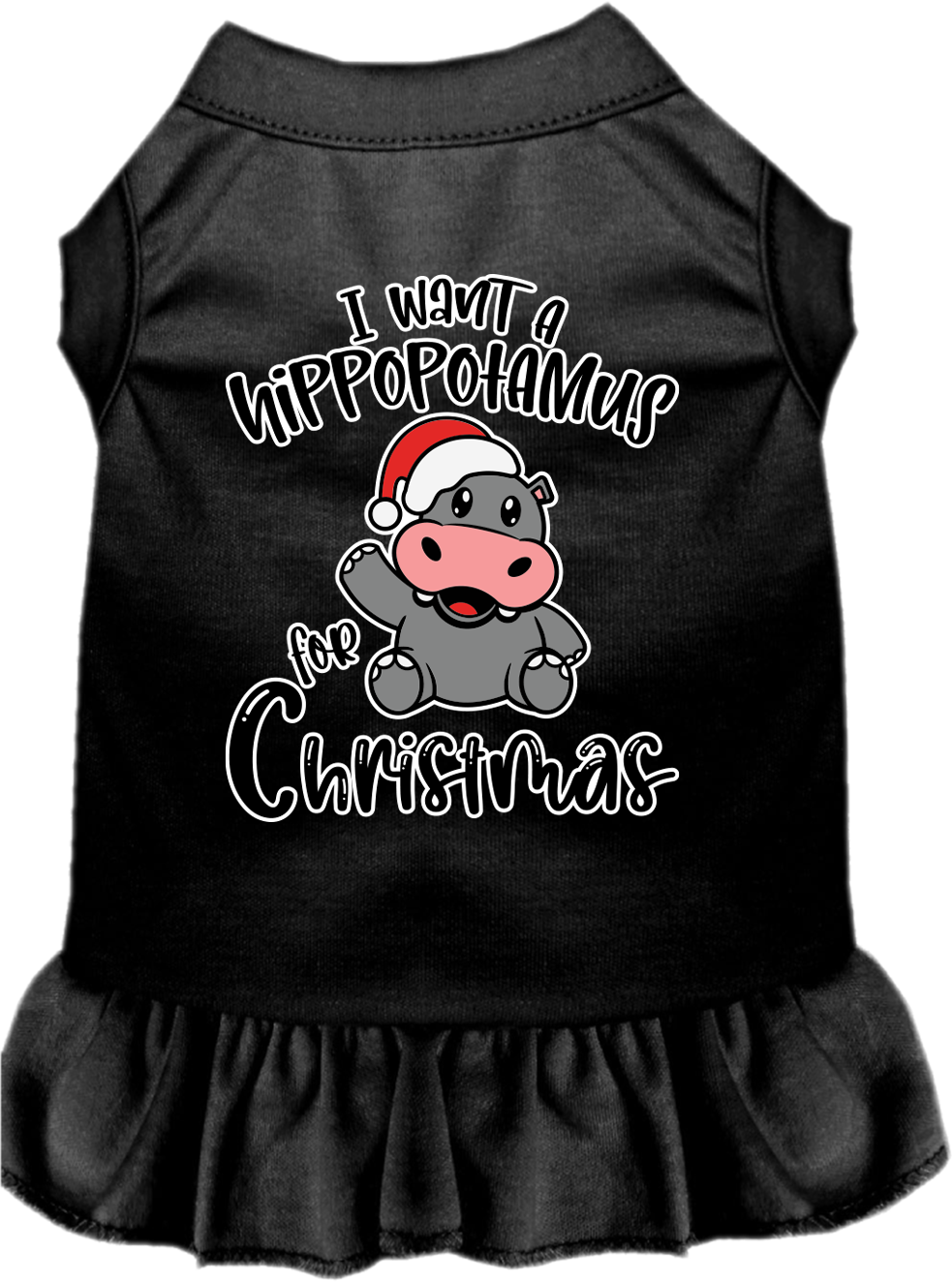 Hippo for Christmas Screen Print Dog Dress Black Size XS